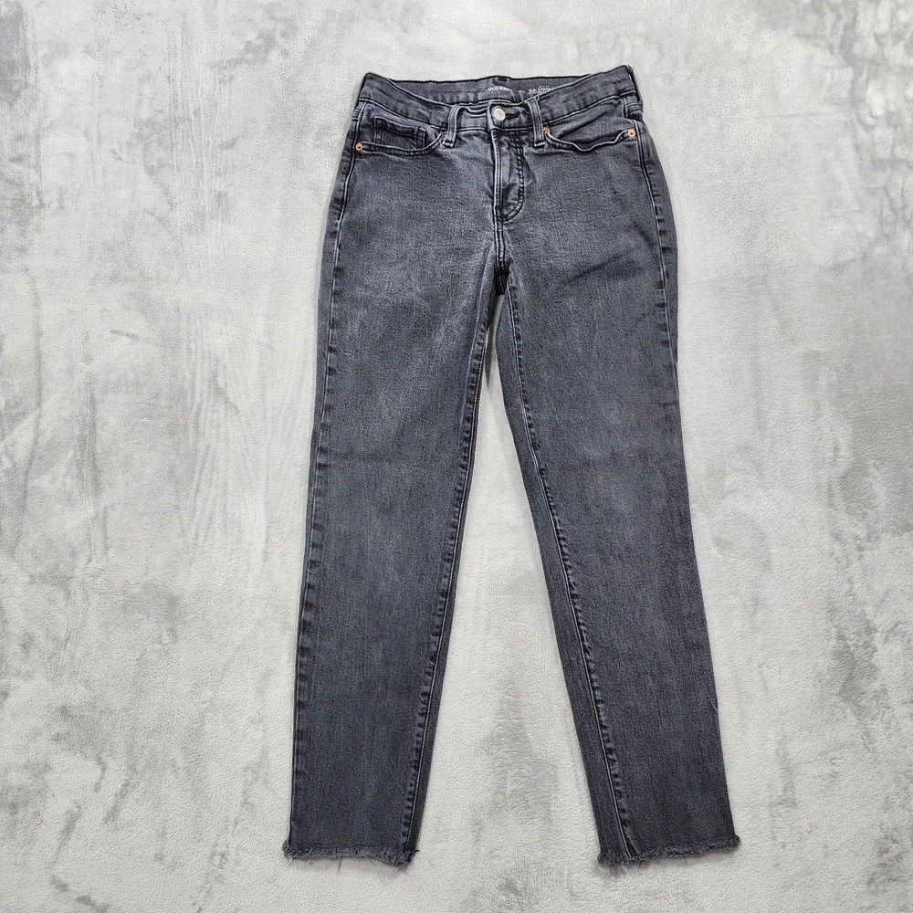 Old Navy Jeans Womens 4 Gray Mid Rise OG Straight Frayed Hem Denim Moon Shade
